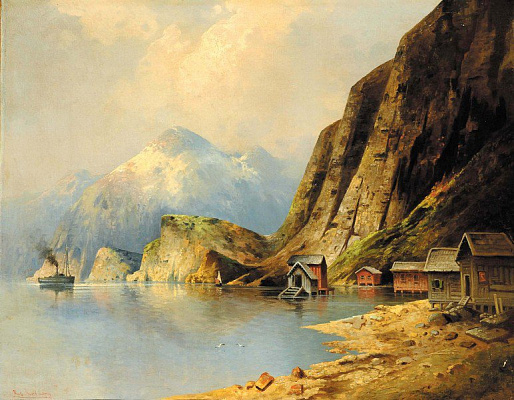 Картина Пароход, плывущий по фьорду - Кауфман Карл 