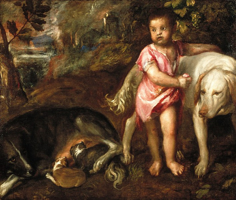 Картина Мальчик с собаками - Вечеллио Тициан 