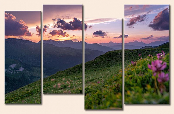 Картина Гірський схил на заході сонця - З чотирьох частин 