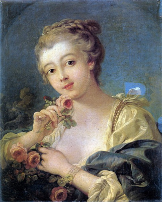 Картина Юная женщина с букетом из роз - Буше Франсуа 