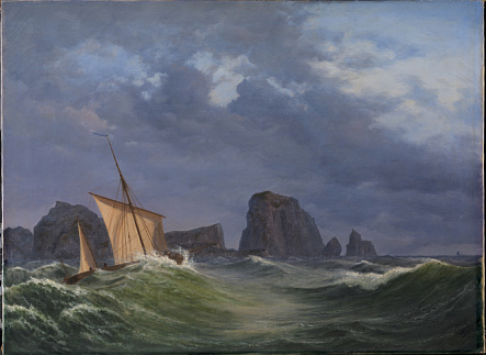 Шетландський рибальський човен у штормову погоду на північ від Оркнейських островів