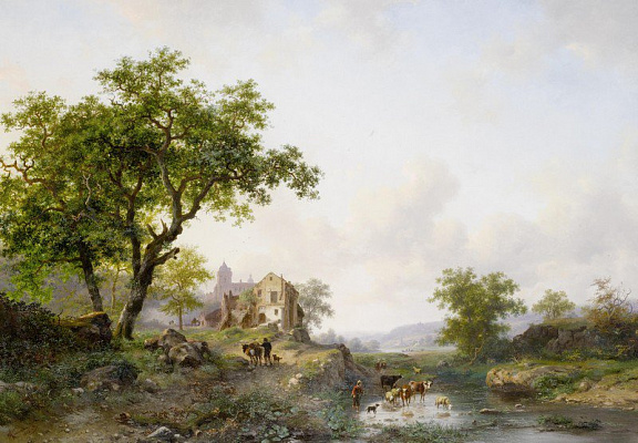Картина Летний пейзаж с пастухом - Крузман Фредерик Маринус 