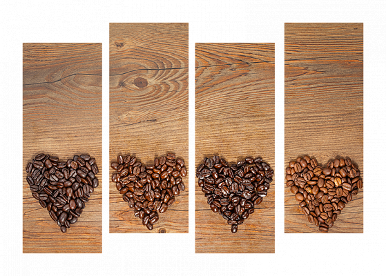 Картина Кофейные сердца - Из четырех частей 