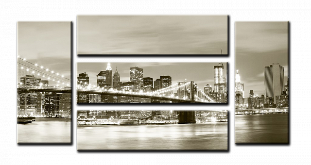 Картина Бруклинский мост ЧБ - Из пяти частей 