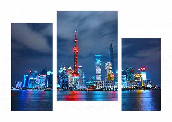 Картина Набережная в Шанхае - Из трех частей 