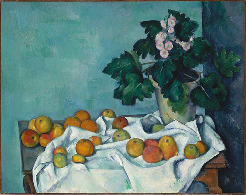 Картина Натюрморт с яблоками и первоцветами - Сезанн Поль 