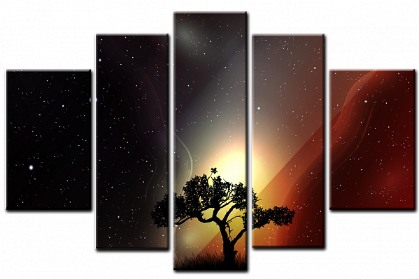 Картина Дерево на заході сонця - З п'яти частин 