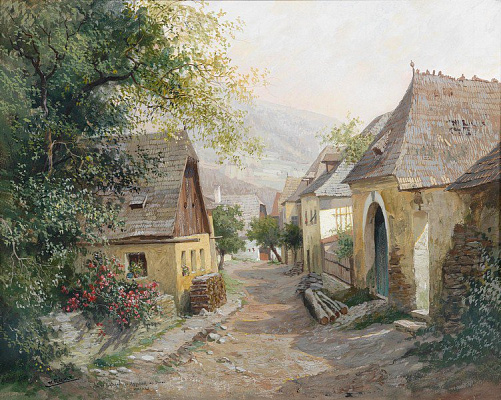 Картина Альпийская деревня - Флиер Карл 