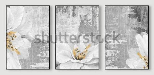 Картина Білі квіти на сірому - Цзінь Цзе Лінь 