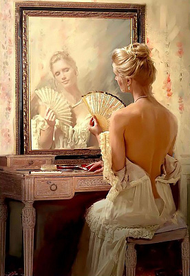 Картина Біля дзеркала з віялом - Жіночі старовинні 