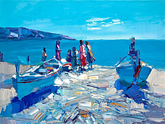 Лодки и люди на берегу