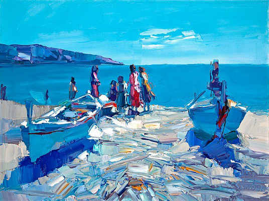 Картина Човни та люди на березі - Сімбарі Нікола 