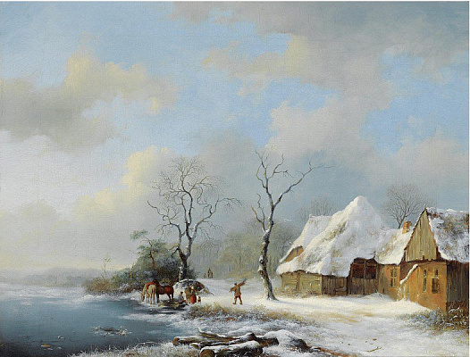 Картина Зимний пейзаж в деревне - Пейзаж 