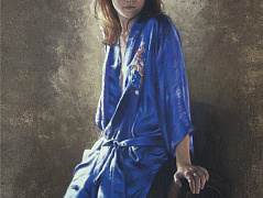 Синий халат с китайской вышивкой