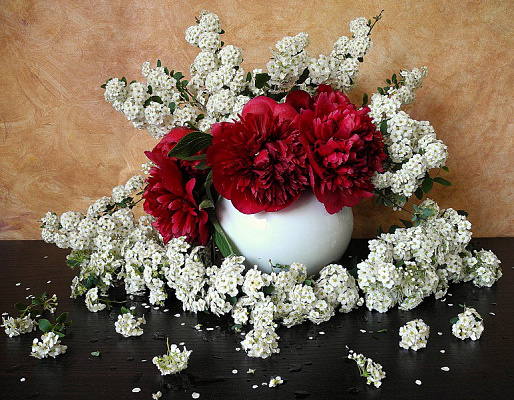 Картина Ваза з білими та червоними квітами - Квіти 