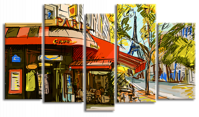 Картина Париж.Кафе - Из пяти частей 