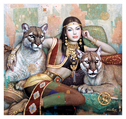 Картина Фентезі з тиграми - Жіночі фентезі 