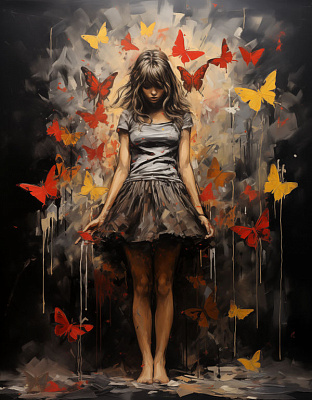 Картина Дівчина з метеликами - Штучний Інтелект 