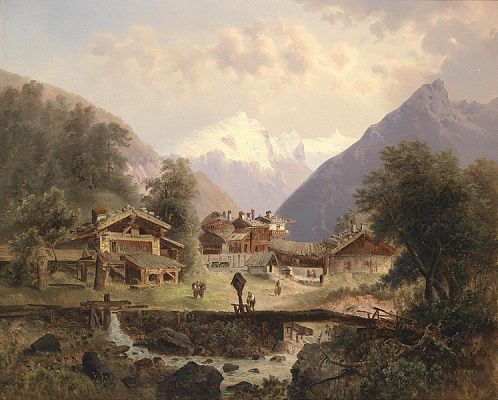 Картина Горная деревня - Пейзаж 
