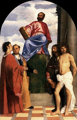 Картина Св.Марк со св.Косьмой, Дамианом, Рохом и Себастьяном - Вечеллио Тициан 
