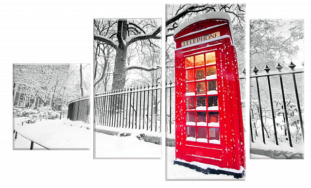 Картина Зима. Телефонная будка - Из четырех частей 