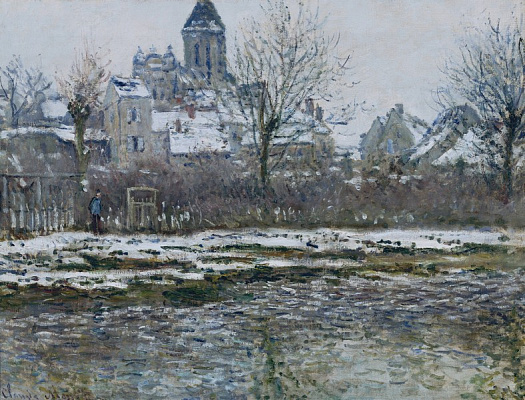 Картина Ветёй, церковь, снег - Моне Клод 