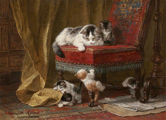 Картина Котята и красный стул - Роннер-Книп Генриетта 