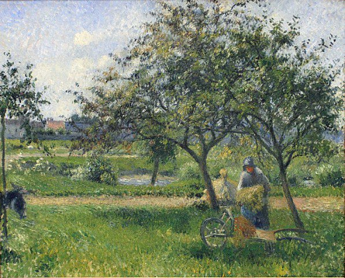 Картина Женщина с тележкой  в фруктовом саду - Писсарро Камиль 