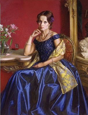 Картина Девушка в синем платье - Женские старинные 