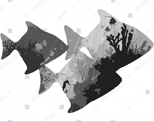 Картина Рыбы и морское дно - Графика 