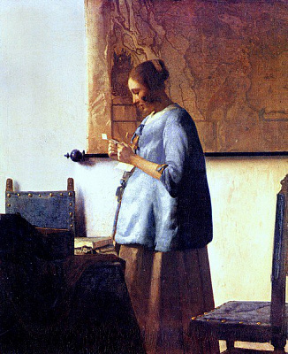 Картина Дама в голубом, читающая письмо - Вермеер Ян 