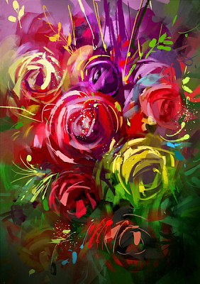 Картина Разноцветные розы - Луатонг Тити 