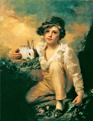 Картина Мальчик и кролик - Детские старинные 