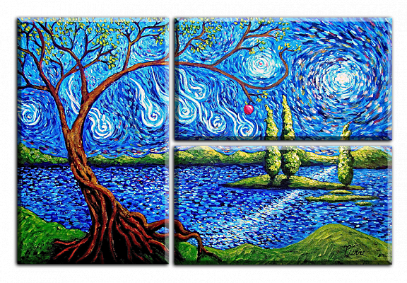 Картина Дерево в синеве - Из трех частей 