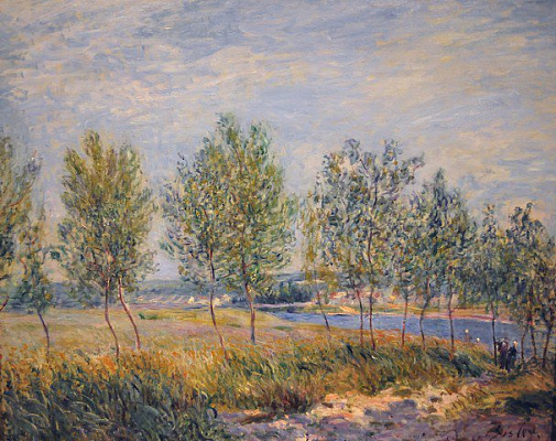 Картина Тополя на берегу реки - Сислей Альфред 