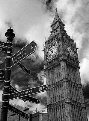 Картина Указатель в Лондоне - Черно-белое 