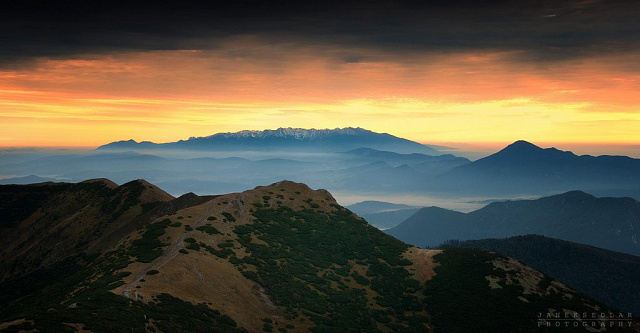 Картина Горы на закате - Природа 