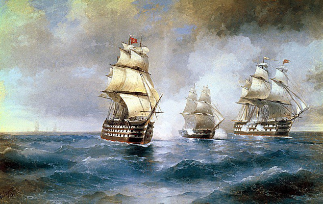 Картина Бриг «Меркурий», атакованный двумя турецкими кораблями - Айвазовский Иван 