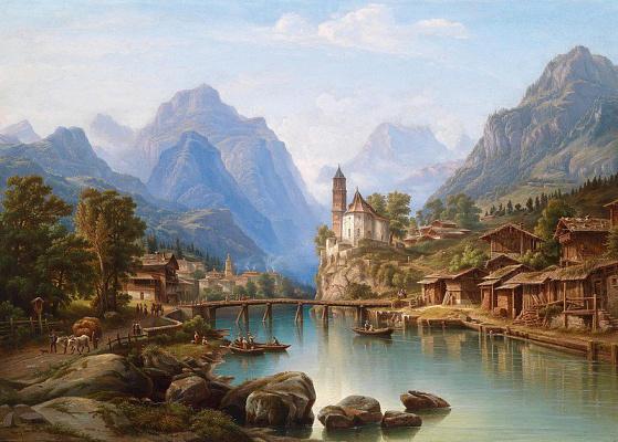 Картина Город на реке - Пейзаж 
