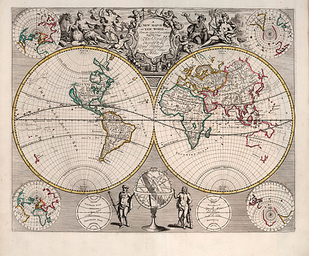 Старинная карта мира 1721г