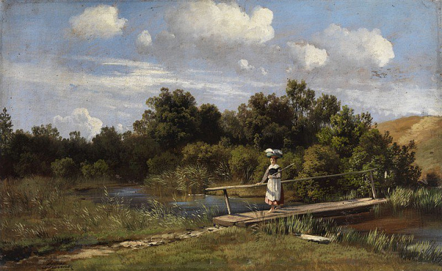 Картина Літній краєвид з прачкою - Мільнер Карл 