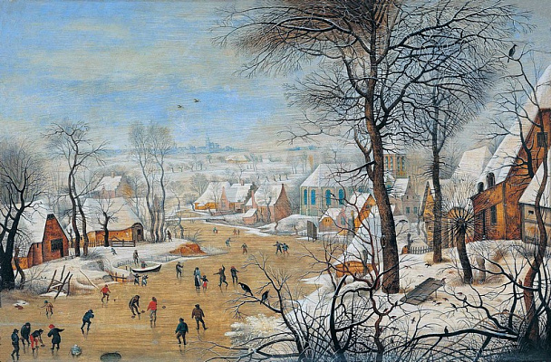 Картина Зимовий пейзаж з пасткою для птахів. - Брейгель Пітер Молодший 