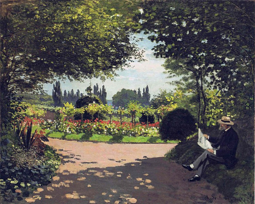 Картина Адольф Моне читает в саду - Моне Клод 