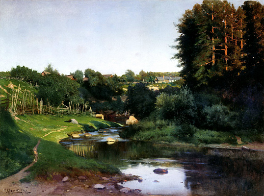 Картина Деревня на берегу речки - Крыжицкий Константин 
