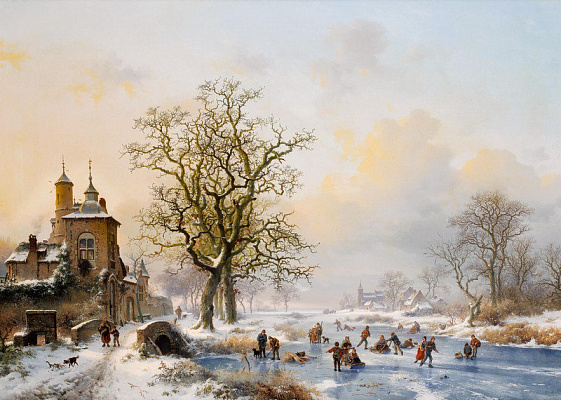 Картина Зимний пейзаж с катанием на коньках - Пейзаж 