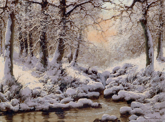 Картина Зимний пейзаж на закате - Неогради Ласло 