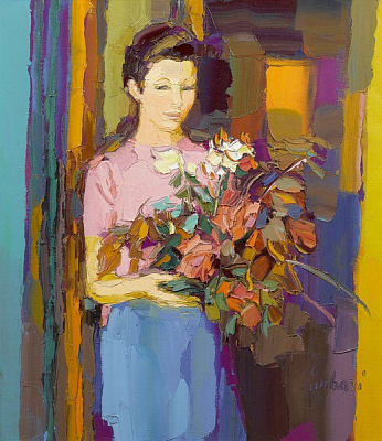 Картина Девушка с цветами - Симбари Никола 