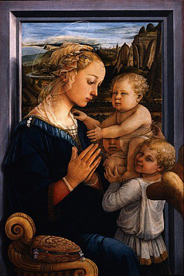 Картина Филиппо Липпи - Мадонна и ребенок с двумя ангелами - Религия 