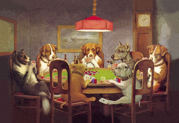 Картина Кассиус Марцелл Кулидж - Собаки, играющие в покер - Разное 