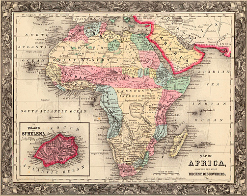 Картина Карта Африки 1860г - Карти на стіну 